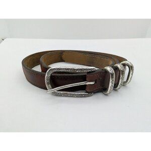 Leather belt Harness Leather Oklahoma made Brown Large 32-34 womens silver 0.75"